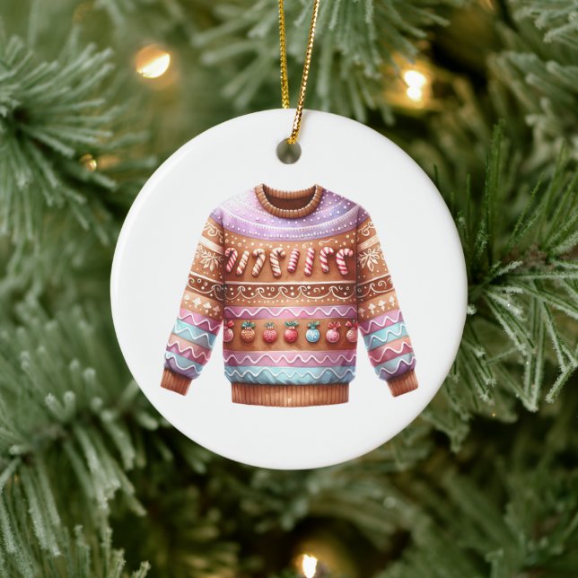 1. Platz Gewinner Ugly Sweater Contest Pink Lila Keramik Ornament (Baum)
