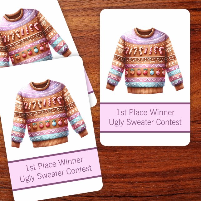 1. Platz Gewinner Ugly Sweater Contest Pink Lila Spielkarten (Von Creator hochgeladen)