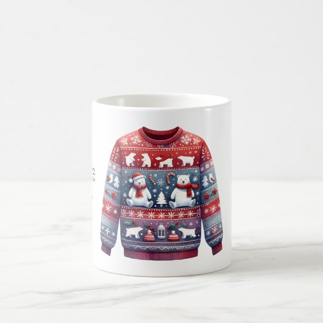 1. Platz Gewinner Ugly Sweater Contest Red Blue Kaffeetasse (Mittel)