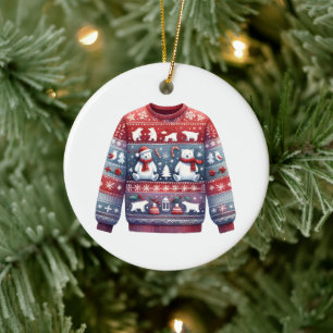 1. Platz Gewinner Ugly Sweater Contest Red Blue Keramik Ornament