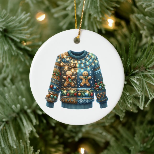 1. Platz Gewinner Ugly Sweater Contest Tree Lights Keramik Ornament (Baum)