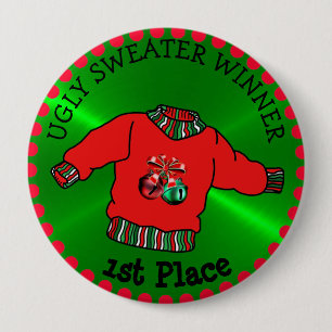 1. Platz Ugly Sweater Gewinner Weihnachts Gold Med Button