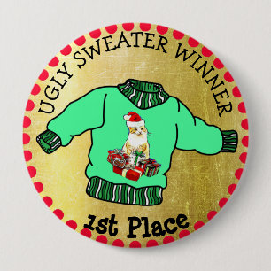 1. Platz Ugly Sweater Gewinner Weihnachts Gold Med Button