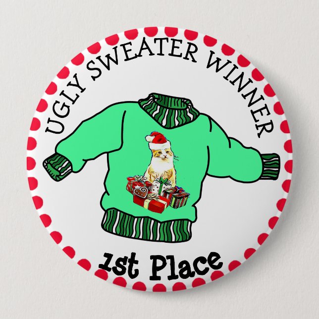 1. Platz Ugly Sweater Gewinner Weihnachtswettbewer Button (Vorderseite)