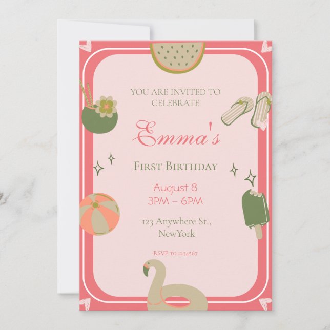 1. Pool Party Geburtstag Einladungen Foto. (Vorderseite)