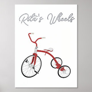 1. Räder Vintage rotes Dreirad Folientext Poster