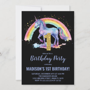 1. Rainbow Unicorn Geburtstag Einladungen
