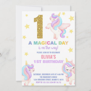 1. Rainbow Unicorn Geburtstag Einladungen Fliegen
