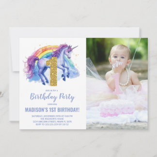 1. Rainbow Unicorn Geburtstag Einladungen Foto