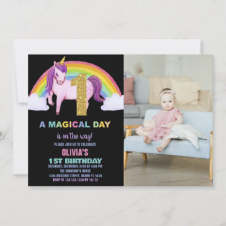 1. Rainbow Unicorn Geburtstag Einladungen Foto