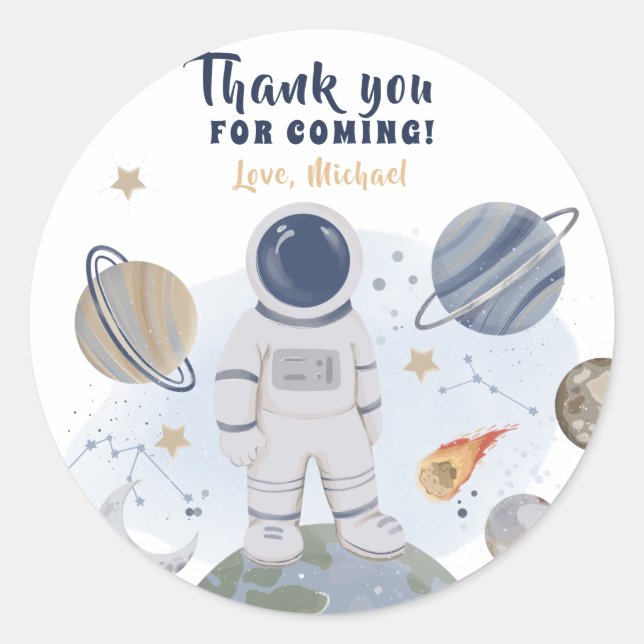 1. Reise Galaxy Junge Geburtstag Vielen Dank Runder Aufkleber (Vorderseite)