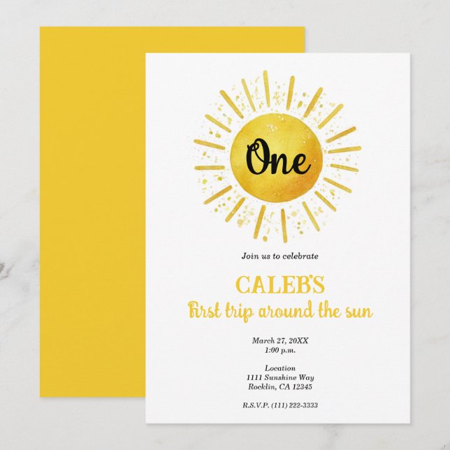 1. Reise um die Sonne 1 Geburtstagsparty Einladung (Vorne/Hinten)