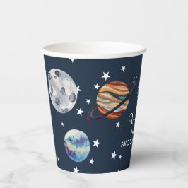 1. Reise Wasserfarbe Weltraum Geburtstag Pappbecher