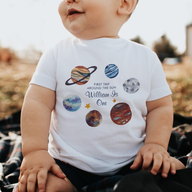 1. Reise Weltraum Personalisiert Geburtstag Baby T-shirt (Von Creator hochgeladen)
