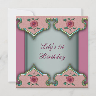 1. Rosa Aquamarine Extravagante Blume Geburtstag E Einladung