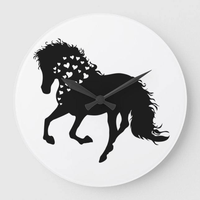 1- Shirt, Reitpferd, T-Shirt, Pferdeschlitten Große Wanduhr (Vorderseite)