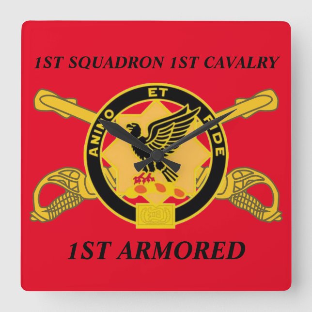 1. SQUADRON 1. CAVALRY 1. ARMORED CLOCK QUADRATISCHE WANDUHR (Vorderseite)