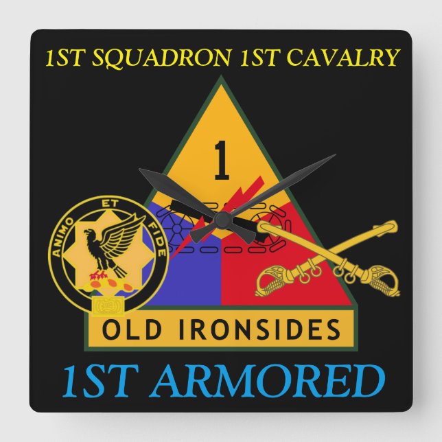 1. SQUADRON 1. CAVALRY 1. ARMORED CLOCK QUADRATISCHE WANDUHR (Vorderseite)