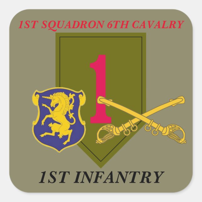 1. SQUADRON 6. CAVALRY 1. INFANTRESTICKER QUADRATISCHER AUFKLEBER (Vorderseite)