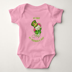 1. St. Patrick's Day-Maus Baby Rosa Bodysuit Strampler