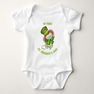 1. St. Patrick's Day-Maus-Baby Weiße Bodysuit Baby Strampler