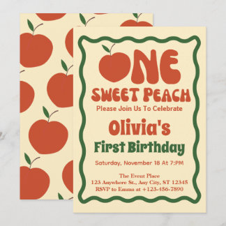 1 Sweet Peach- Wavy Retro Pfirsich 1. Geburtstag Einladung