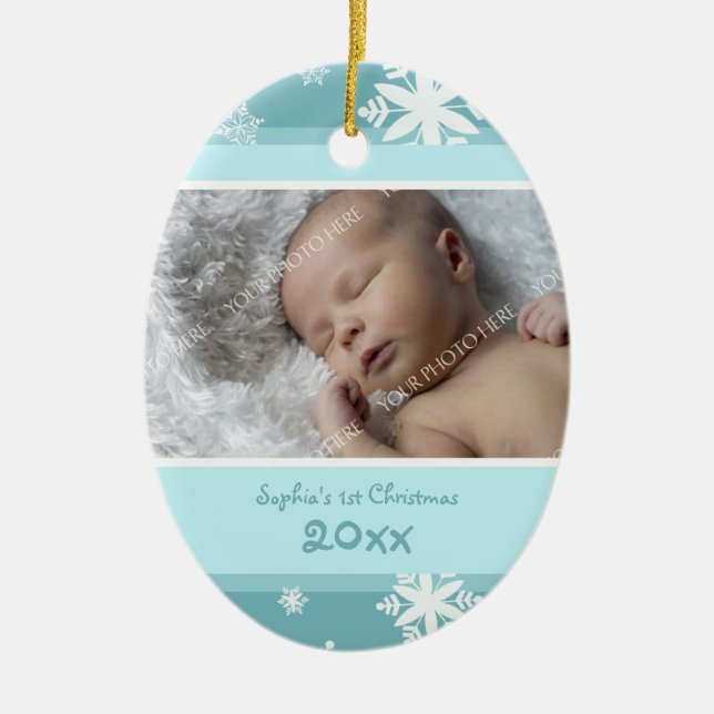 1. Verzierung des aquamarinen Foto-Babys Keramikornament (Vorne)
