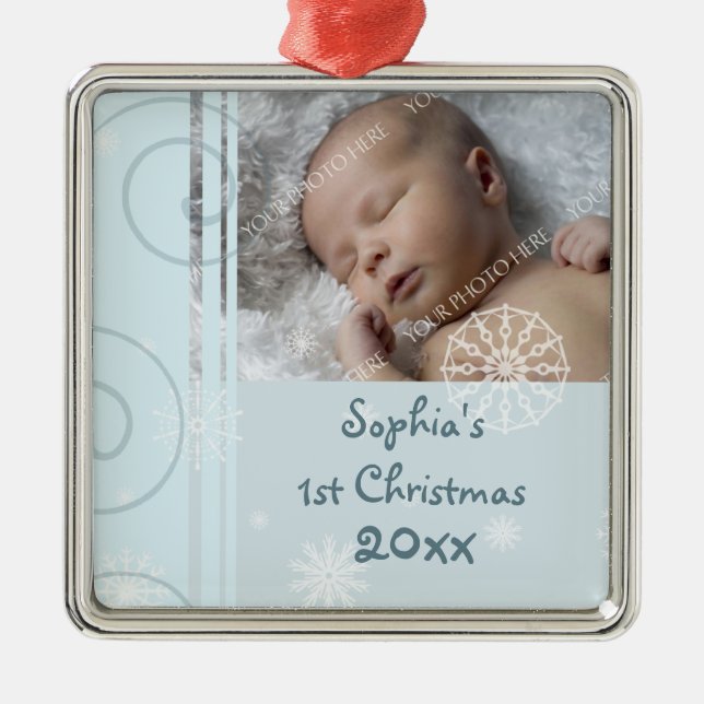 1. Verzierung des Foto-Babys Weihnachts Silbernes Ornament (Vorne)