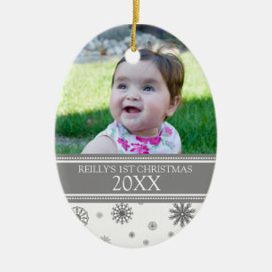 1. Verzierung des grauen Schnee-Foto-Babys Keramikornament