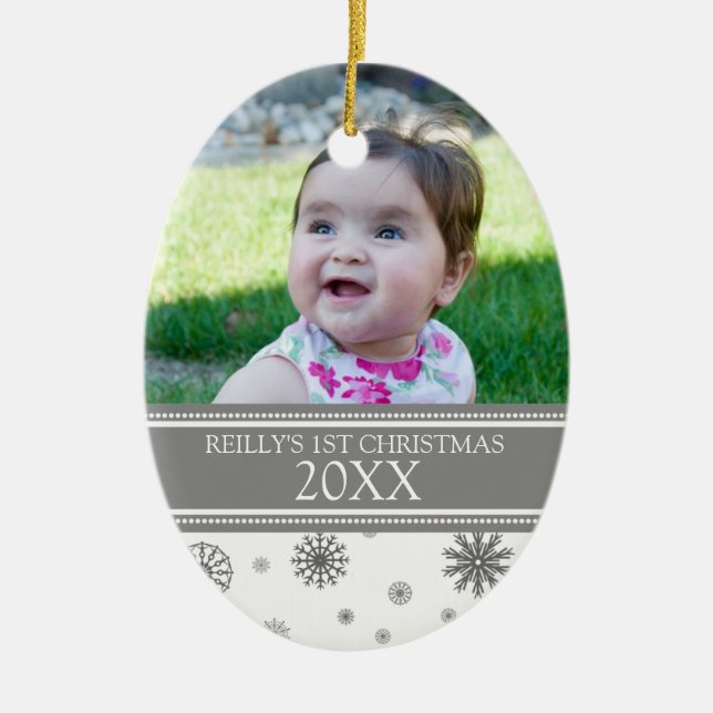 1. Verzierung des grauen Schnee-Foto-Babys Keramikornament (Vorne)
