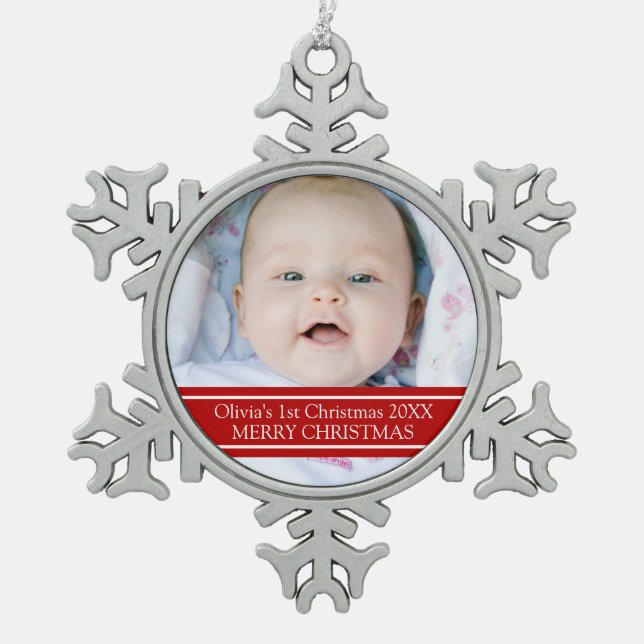 1. Verzierung des kundenspezifischen Foto-Babys Schneeflocken Zinn-Ornament (Vorderseite)