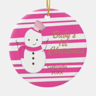 1. Verzierung Schneemanndes rosa Zebra-Babys Keramik Ornament