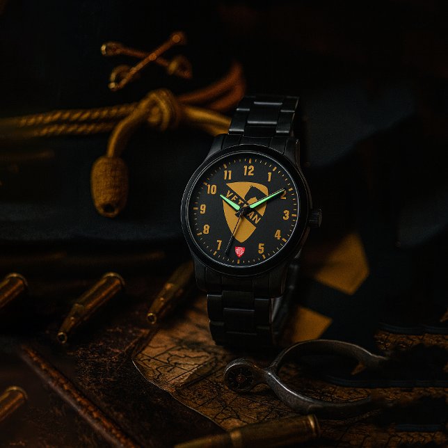 1. Veteran der 1. Kavalleriedivision Schwarz Armbanduhr (1st Cavalry Division Black Stainless Steel Wristwatch)