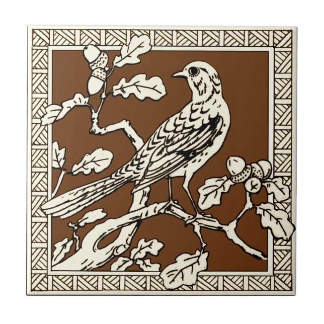 1 von 12 Repro 1880s Minton Mocha Bird Series Fliese (Vorderseite)