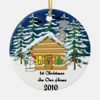 1. Weihnachten 2010 niedliche Klotz-Kabine Keramikornament