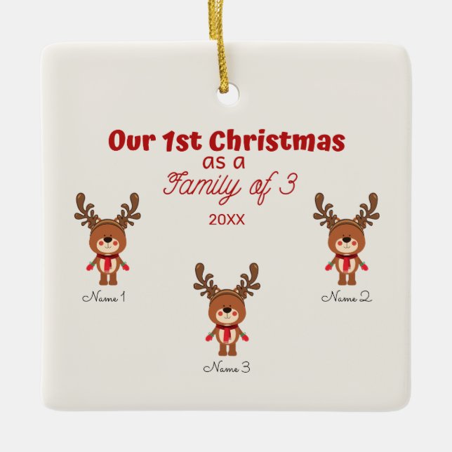 1. Weihnachten als Familie von 3 Ornamenten Keramikornament (Vorderseite)