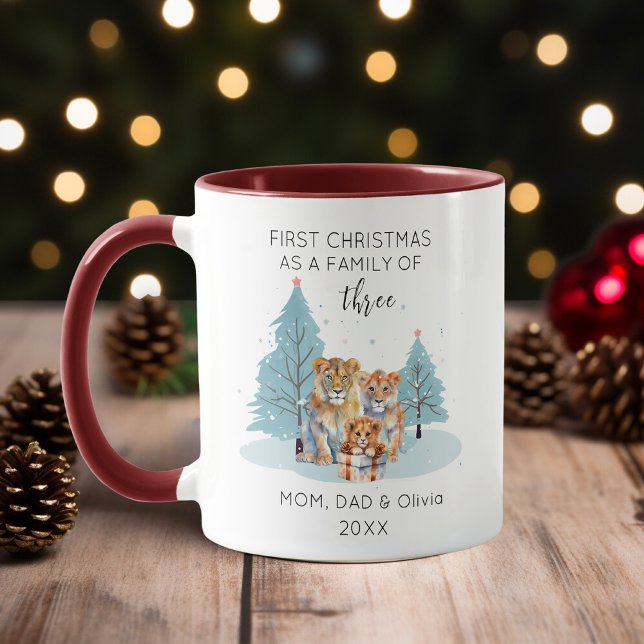 1. Weihnachten als Familie von 3 Wasserfarben Löwe Tasse (Von Creator hochgeladen)