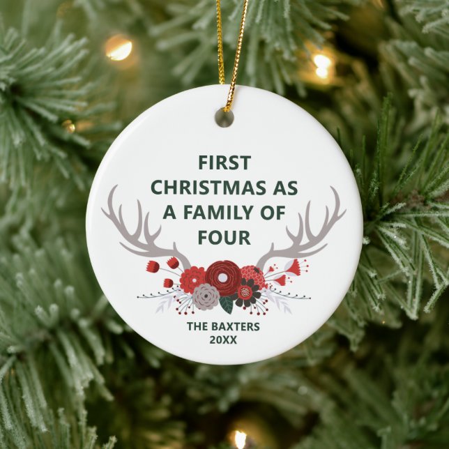 1. Weihnachten als Familie von 4 Personalisierten  Keramik Ornament (Baum)