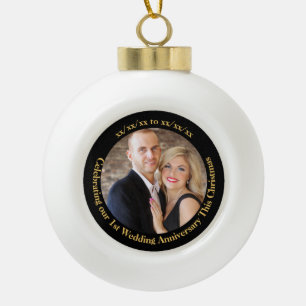 1. Weihnachten als FOTO zum Hochzeitstag Keramik Kugel-Ornament