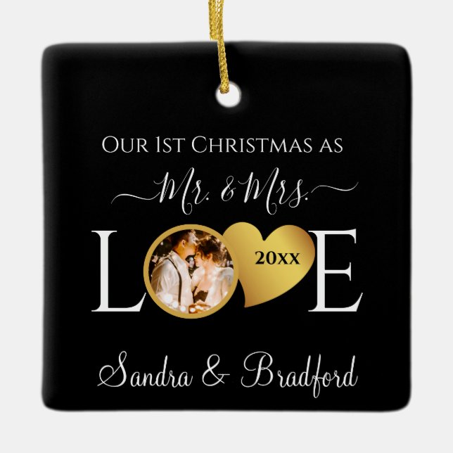 1. Weihnachten als Frau Newlyweds Holiday Keramikornament (Vorderseite)
