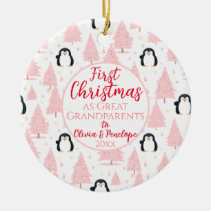 1. Weihnachten als große Großeltern Pinguin Pink Keramik Ornament