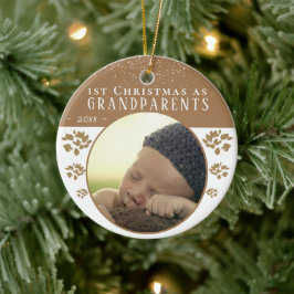 1. Weihnachten als Großeltern Beige Baby Foto Keramik Ornament