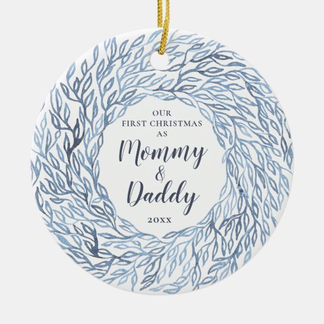 1. Weihnachten als Mommy & Daddy New Baby Boy Keramik Ornament (Vorne)
