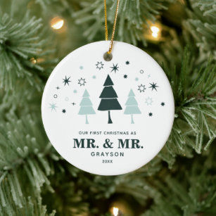 1. Weihnachten als Mr. & Mr. Personalisiert Snowy  Keramik Ornament