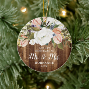 1. Weihnachten als Mr. & Mrs. Personalisiert Rusti Keramik Ornament
