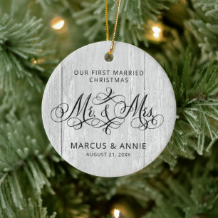 1. Weihnachten als Mr. & Mrs. Rustic Gray Country  Keramik Ornament