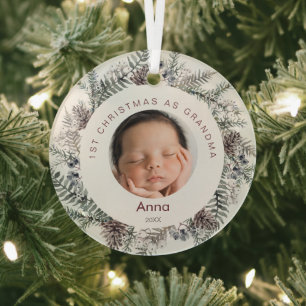 1. Weihnachten als Oma Baby-Foto-Laubwerk Ornament Aus Glas