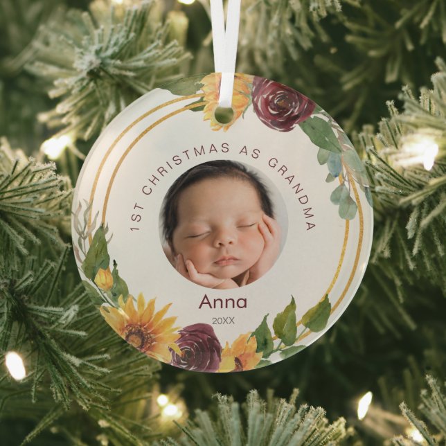 1. Weihnachten als Oma Baby Foto Sonnenblumen Ornament Aus Glas (InSitu)