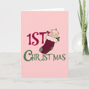 1. Weihnachten-Baby im Strumpf Feiertagskarte