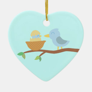 1. Weihnachten: Blauer Vogel mit frisch geschlüpft Keramik Ornament